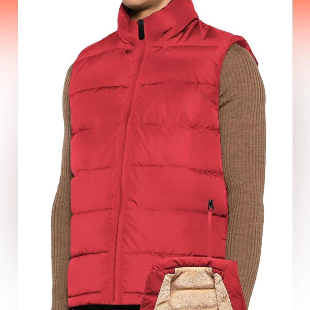 Men Outerwear Puffer Vest Winter Fleece Lined Sleeveless Stand CollarJacketCoat